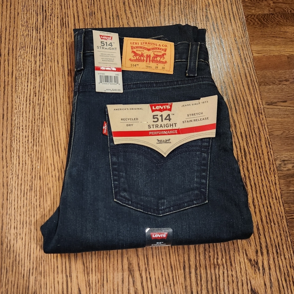 Levi's 514 Straight Performance Boys Jeans | Dark Wash Size 16 Regular 28x30 NWT